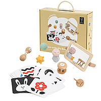 Набір розвиваючих дерев'яних іграшок Ростемо разом PolarB (дзеркало, брязкальця, контрастні картки) 44261FSC
