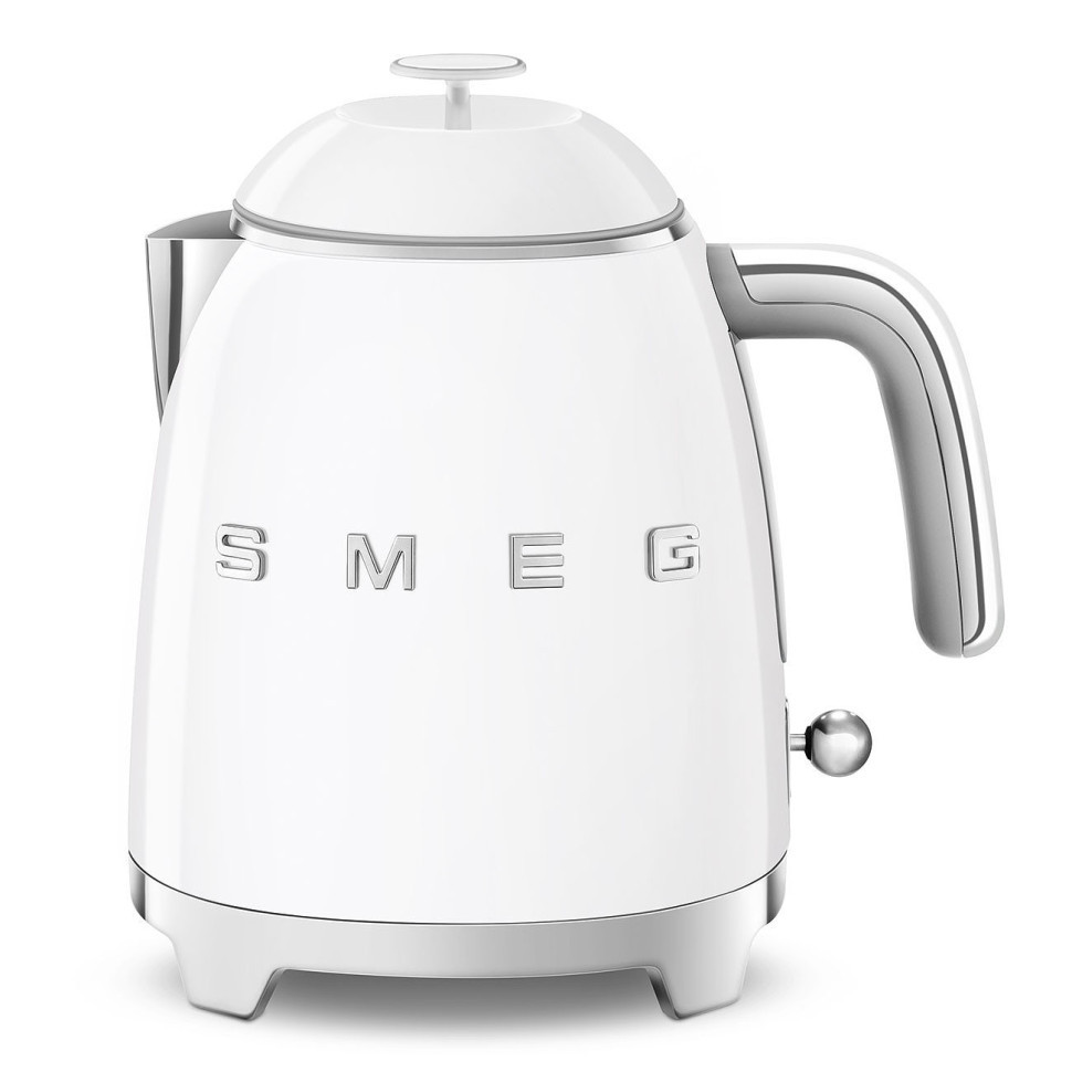 Компактний глянсовий електрочайник Smeg KLF05WHEU RETRO STYLE дизайнерський білий чайник 3D-логотипом
