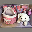 Ігровий набір собачка в сумці переносці М’яка іграшка цуценя пляшечка щітка Інтерактивний собака серцебиття, фото 3