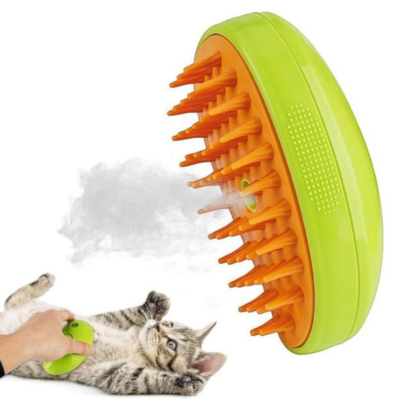 Парова щітка для собак, котів QC-06 PET BRUSH Зелено-жовтогаряча, силіконова щітка для вичісування вовни