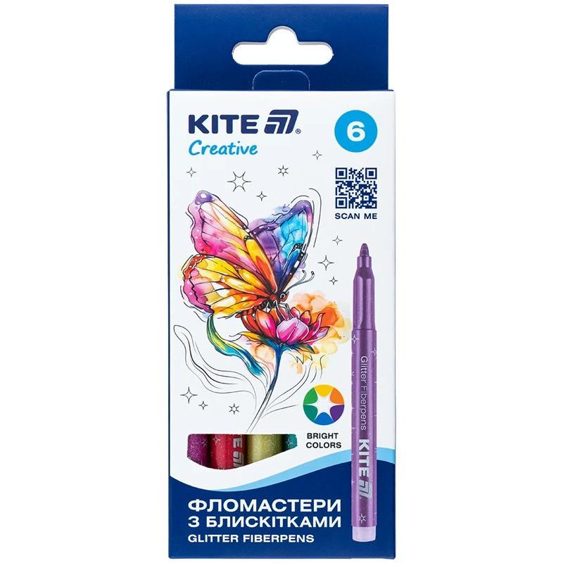 Фломастери з блискітками Kite Creative 6 кольорів