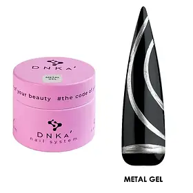Гель-фарба для дизайну срібна Dnka Metal Gel, 5 грам