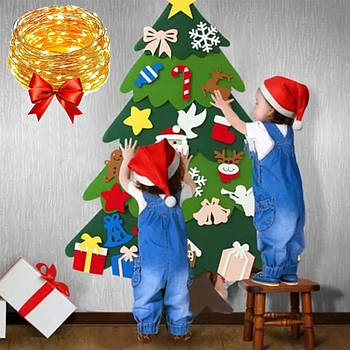 Дитяча ялинка з фетру + Подарунок Гірлянда роса на батарейках / Ялинка для дітей на стіну