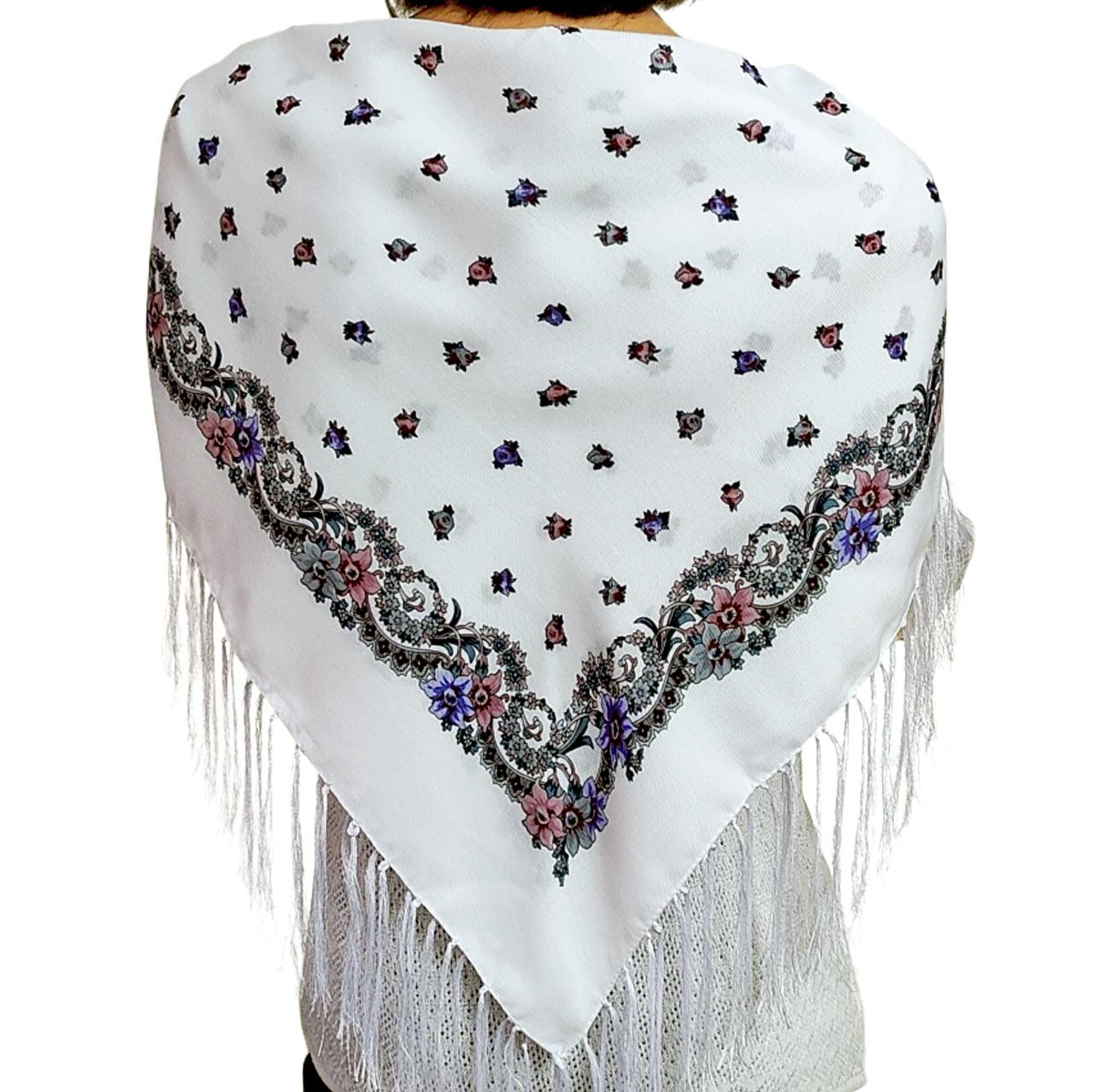 Хустка з квітами (80*80) біла