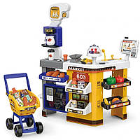 Дитячий великий ігровий набір магазин супермаркет з функціональним касовим апаратом продуктами та візком