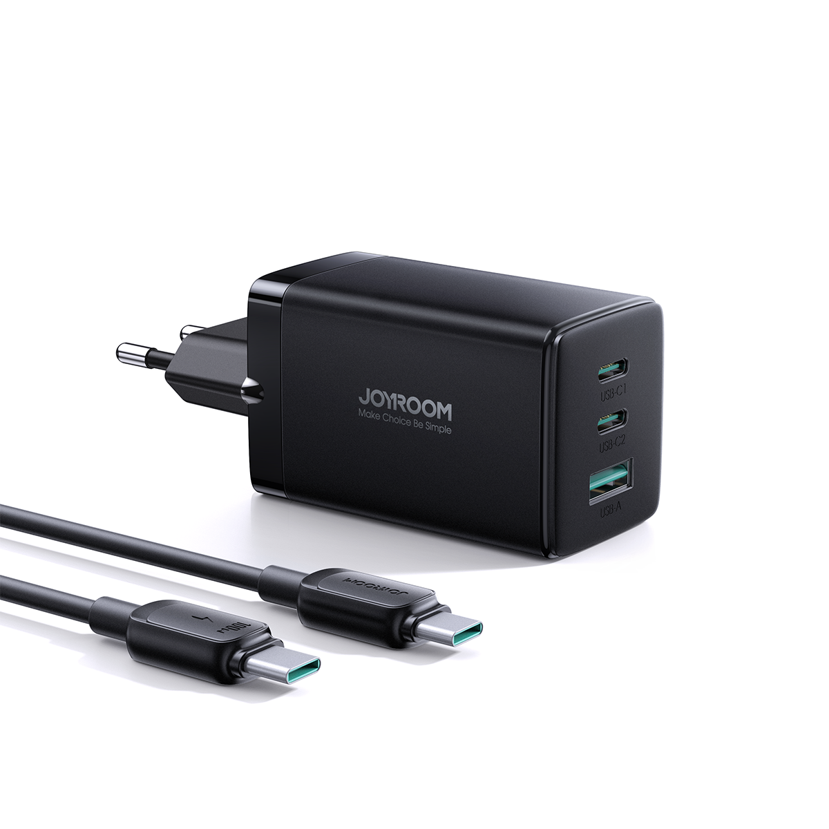 Мережевий зарядний пристрій Joyroom FC 65 W 2xUSB-C | USB-A with 100 W USB-C to USB-C Cable Black (TCG01)