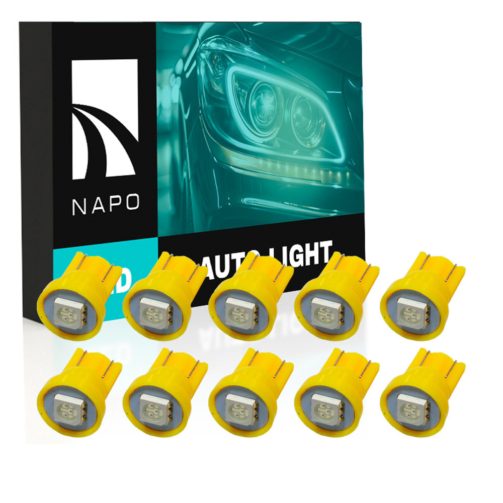 Комплект світлодіодних ламп NAPO LED T10-5050-1smd T10 W5W 10 шт колір світіння жовтий, фото 1