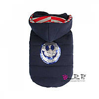 Зимова жилетка для собак Pretty Pet Happy Hooded з малюнком смайлу з поїдками, з капюшоном, синя!