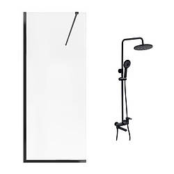 Qtap набір: Стіна Walk-in 110 BLM + Душова система на три споживача (STDBLM2011C8 + QTJAY111BLM45549)