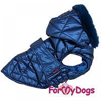 Тепла зимова куртка-попона для собак For My Dogs "BLUE SILK" на шовковому підкладі, з капюшоном, синій.Хіт!