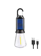 Світлодіодна LED лампочка із сонячною панеллю, акумулятором, карабіном USB зарядкою, лампочка для кемпінгу, фото 5