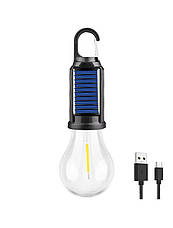 Світлодіодна LED лампочка із сонячною панеллю, акумулятором, карабіном USB зарядкою, лампочка для кемпінгу, фото 4