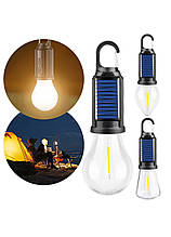 Світлодіодна LED лампочка із сонячною панеллю, акумулятором, карабіном USB зарядкою, лампочка для кемпінгу
