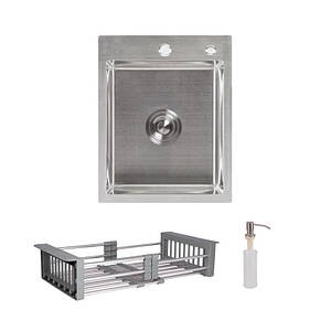 Комплект Lidz Handmade H4050 Мийка для кухні інтегрована Brushed у комплекті з дозатором + Lidz K01G