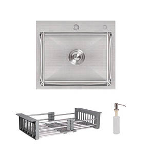 Комплект Lidz Handmade H5045 Мийка для кухні інтегрована Brushedв комплекті з дозатором + Lidz K01G