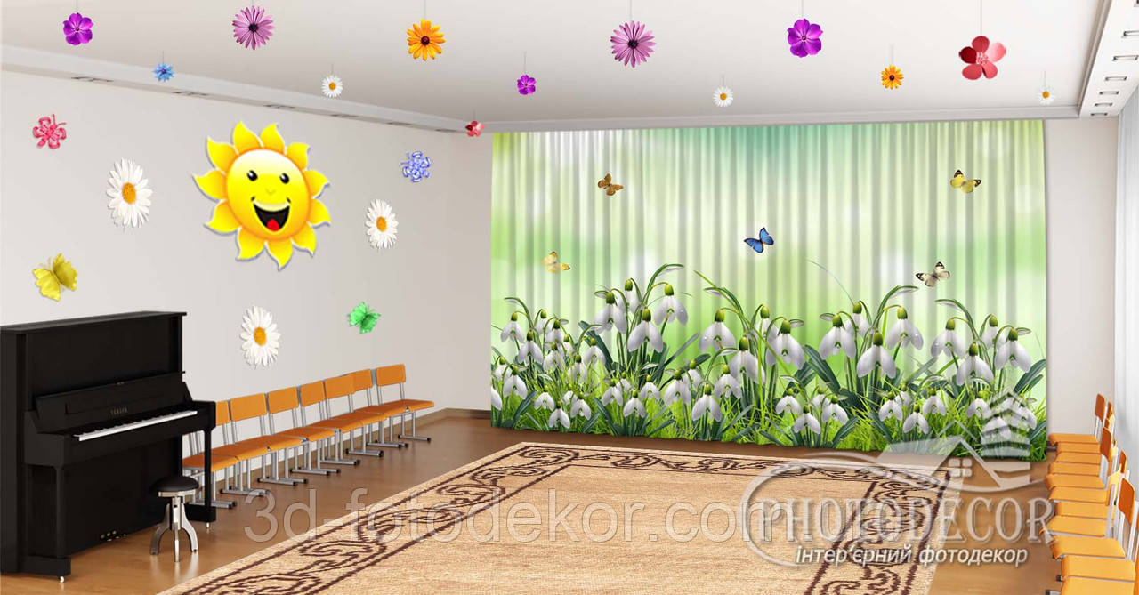 Фото Штори "Проліски та метелики", висота - 2,90м, ширина - 4,35м, тасьма