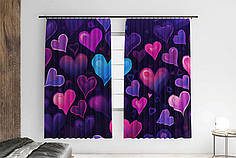 Штори з принтом «Фіолетові серця»