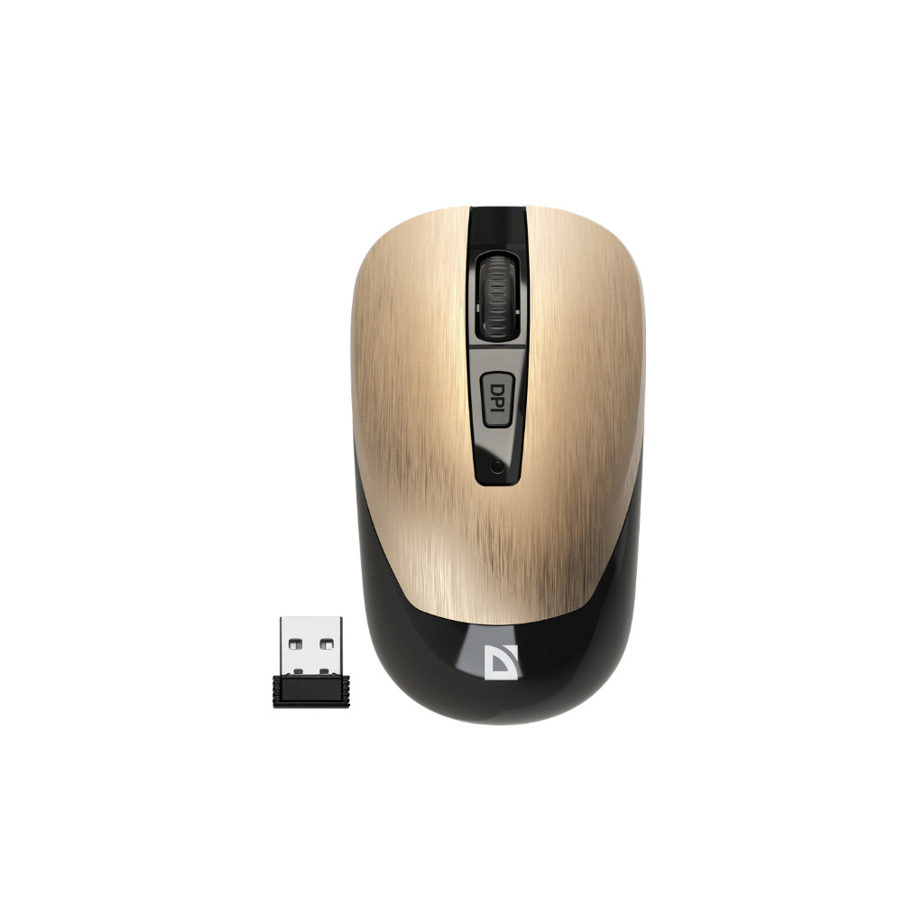Мишка бездротова Defender Wave MM-995, Gold, USB, оптична (сенсор PixArt 3065), 800-1600 dpi, 3 кнопки, 1xAA