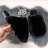 Жіночі домашні капці Пухнастики з еко-хутра Чорні, фото 2