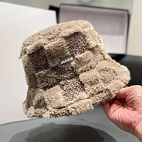 Панама жіноча зимова з хутра , капелюх на зиму теплий з надписом з підкладкою хакі