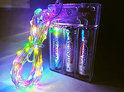 Гірлянда світлодіодна на батарейках 3хAA (мультиколор краплі роси) довжина 10 метрів із батарейками