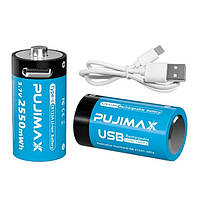 2 Акумулятори Pujimax CR123A (CR123, 16340) 3.7 V 800 mAh з USB TYPE-C + кабель, Blue