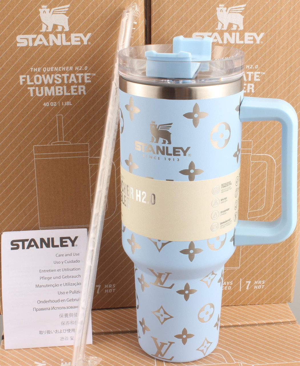 Термос термочашка Stanley Quencher H2.0 Tumbler з нержавіючої сталі 1,18 л Sky Blue Monogram KT6007841 peremogaua