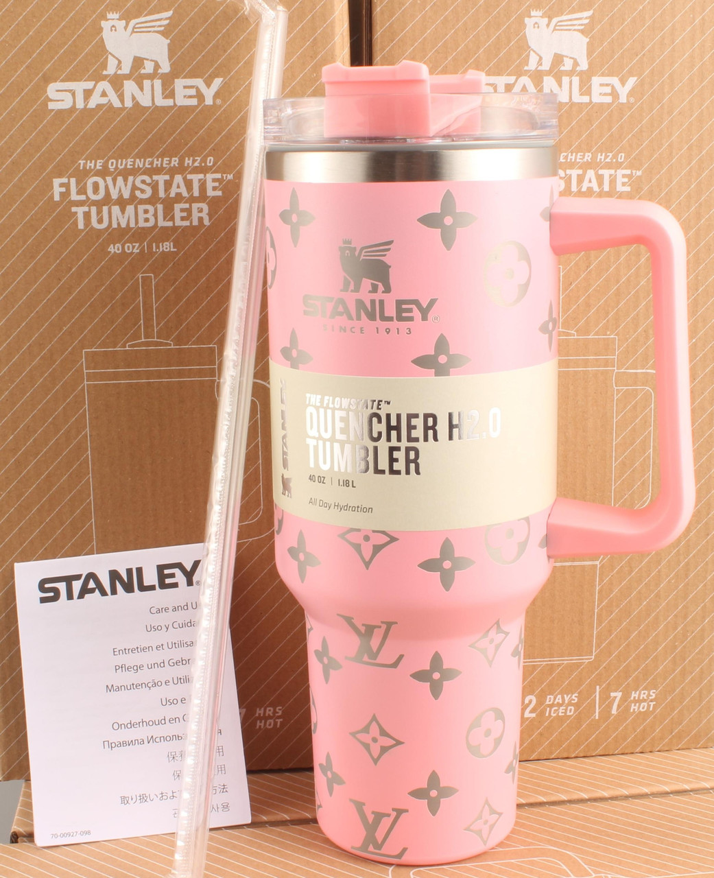 Термос термочашка Stanley Quencher H2.0 Tumbler з нержавіючої сталі 1,18 л Soft Pink Monogram KT6007839 peremogaua
