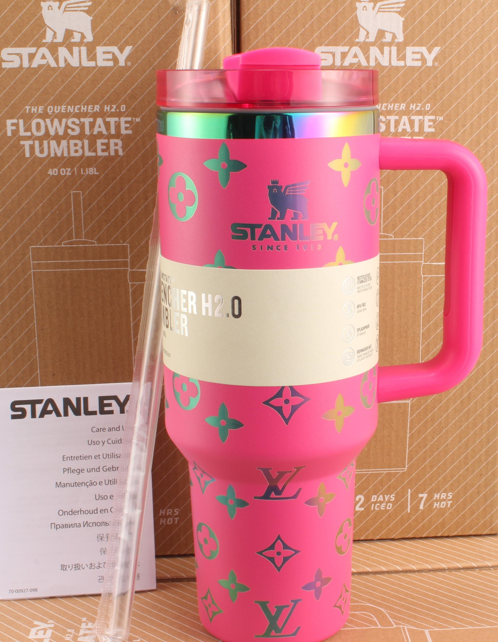 Термос термочашка Stanley Quencher H2.0 Tumbler з нержавіючої сталі 1,18 л Neon Pink Monogram KT6007834 peremogaua