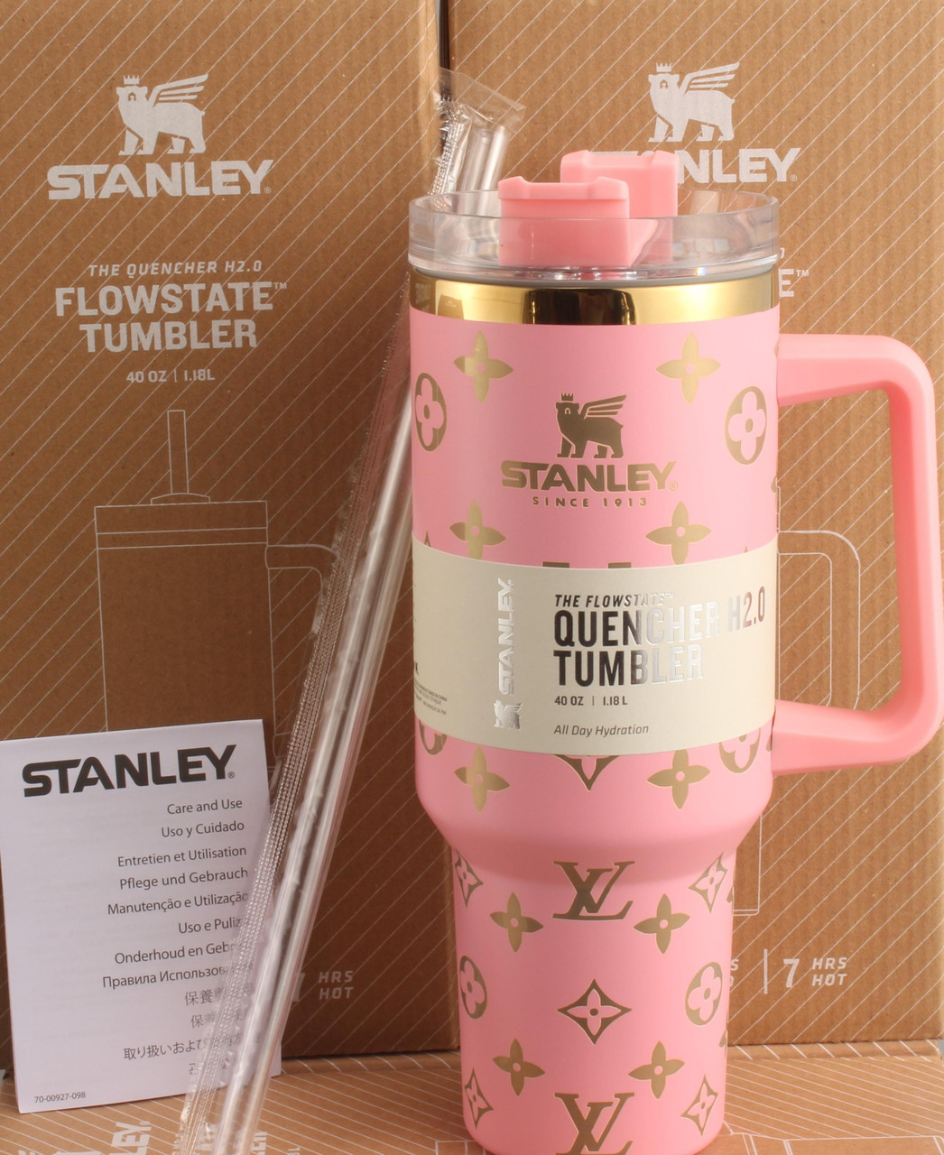 Термос термочашка Stanley Quencher H2.0 Tumbler з нержавіючої сталі 1,18 л Pink Gold Monogram KT6007833 peremogaua