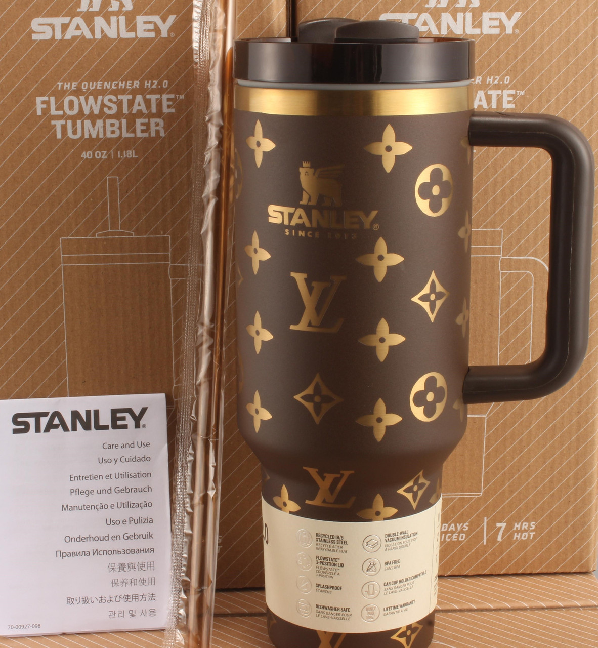 Термос термочашка Stanley Quencher H2.0 Tumbler з нержавіючої сталі 1,18 л Brown Gold Monogram KT6007832 peremogaua