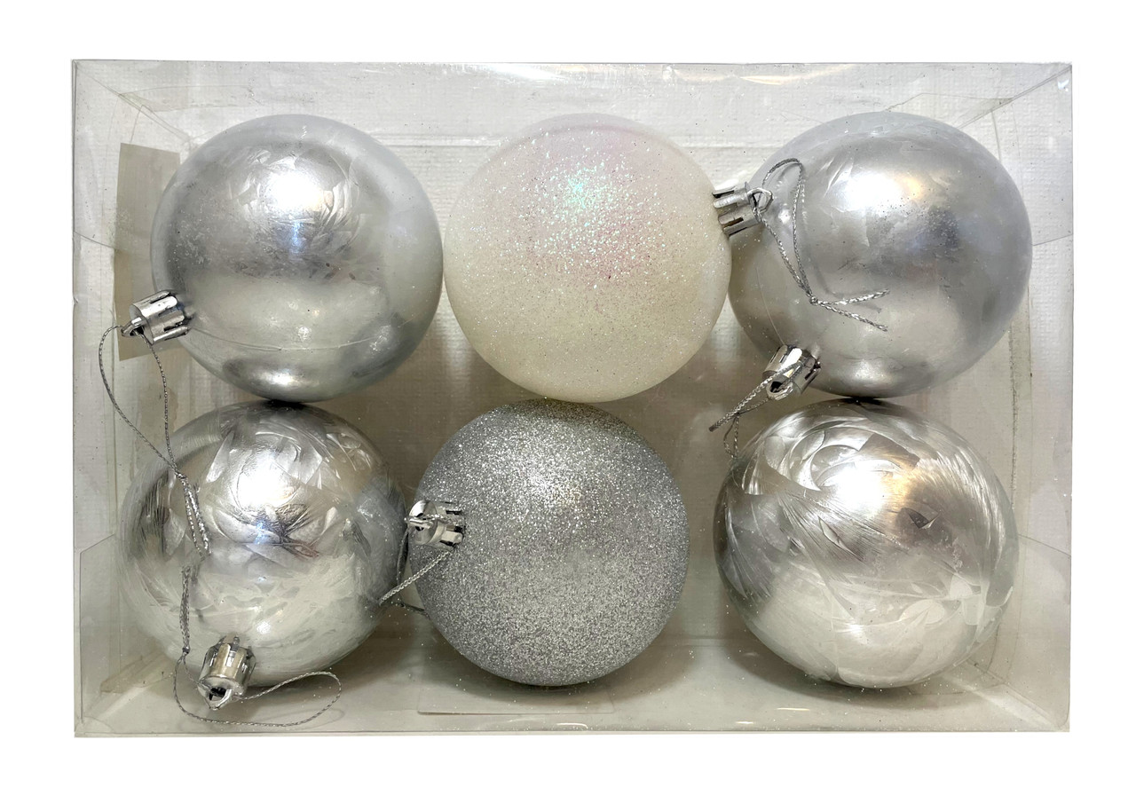 Набір кульок, 6 шт, Ø 8 см, пластик, колір сріблястий