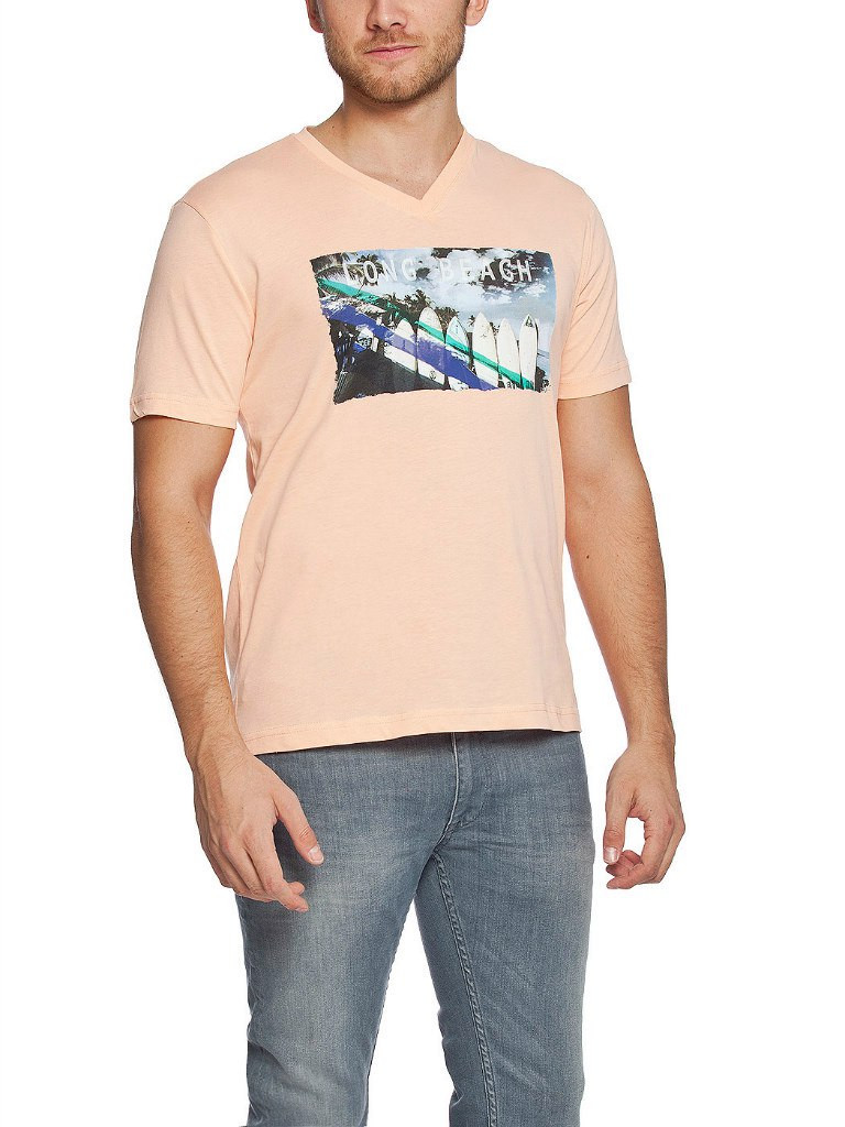 Чоловіча футболка LC Waikiki рожевого кольору з написом Long beach