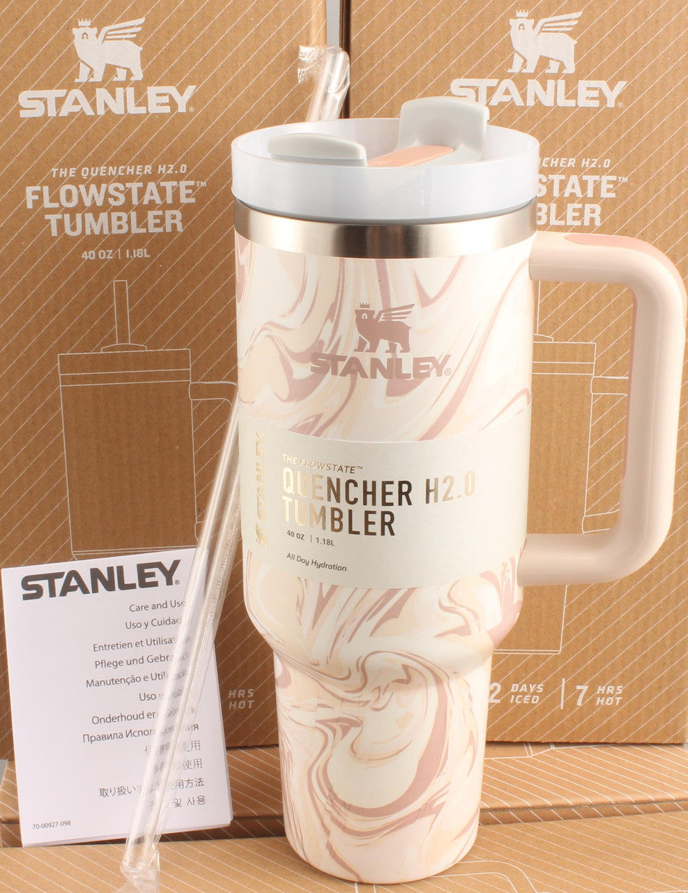 Термос термочашка Stanley Quencher H2.0 Tumbler з нержавіючої сталі 1,18 л Cream Marble KT6007808 peremogaua