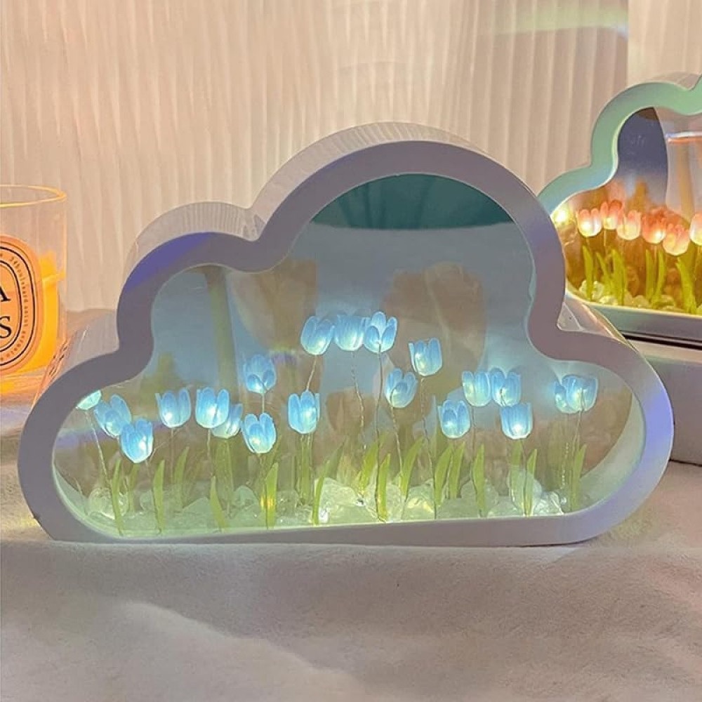 Нічник дзеркало Хмара з тюльпанами 20х13х4см, HA-115 / Світлодіодний світильник хмара / Нічник хмара з квітами, фото 1