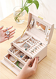 Скринька для прикрас на замку. Органайзер для ювелірних виробів із дзеркалом Білий, фото 10