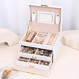 Скринька для прикрас на замку. Органайзер для ювелірних виробів із дзеркалом Білий, фото 2