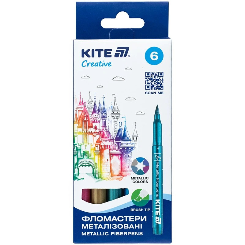 Фломастери-пензлики металізовані Kite Creative 6 кольорів