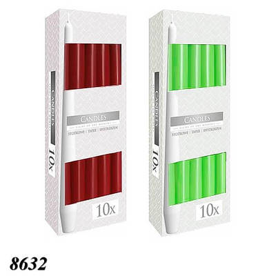 Свічка конус BISPOL 24 см 10 шт. Червоний металік/Зелений