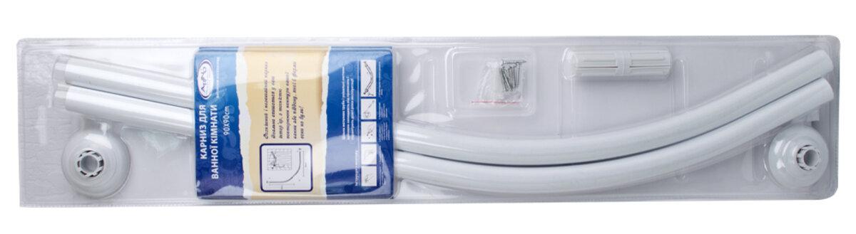 Карниз для шторки ванної кімнати радіус 90*90 білий, фото 1