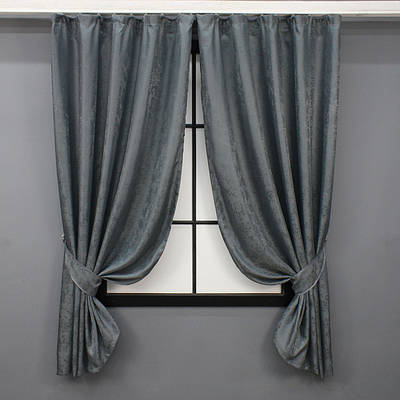 Комплект (2шт. 1х1,7м.) коротких штор з жаккарда, колекція «Мармур Al1» Колір графітовий. Код 1015ш 35-0389