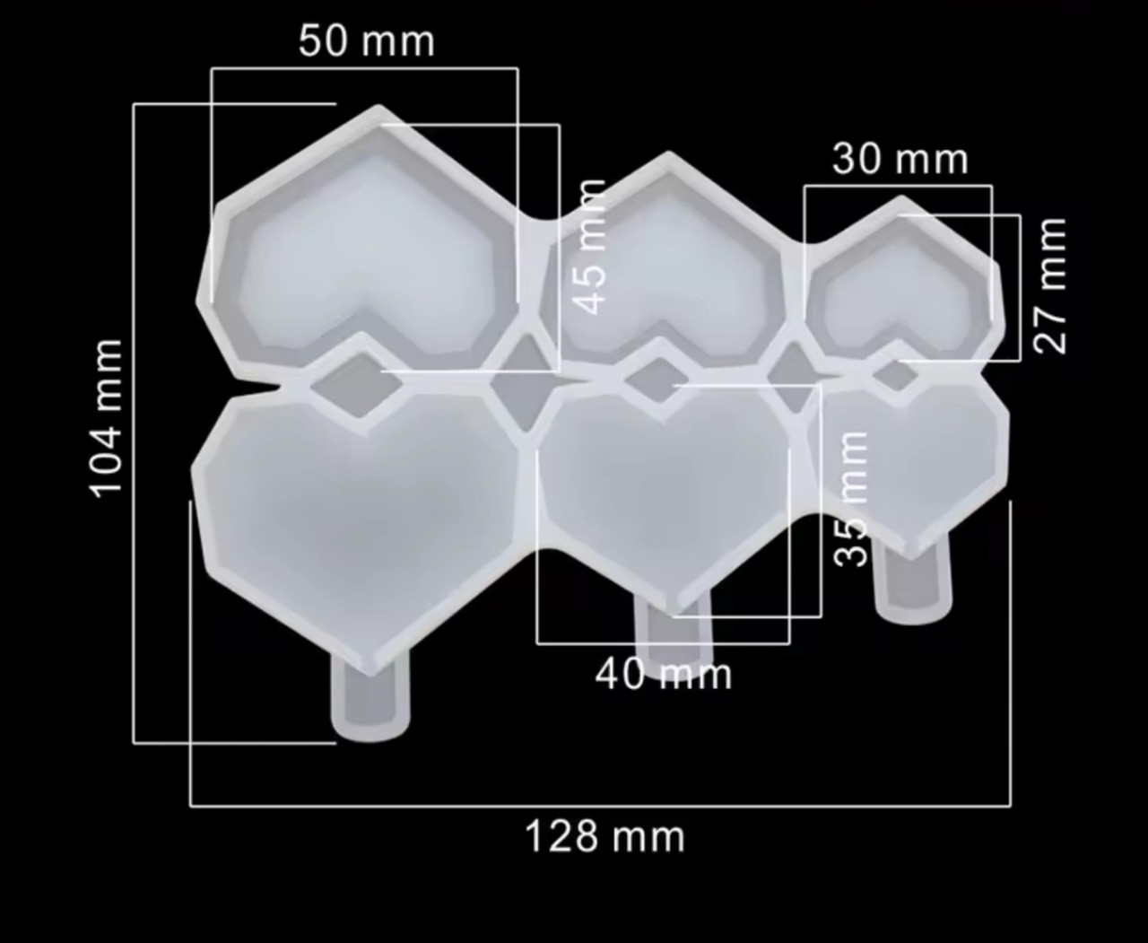 Форма силіконова для льодяників Серце грановане з 3 шт., фото 1