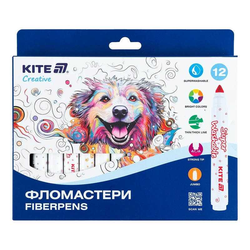 Фломастери Kite Creative Superwashable Jumbo 12 кольорів