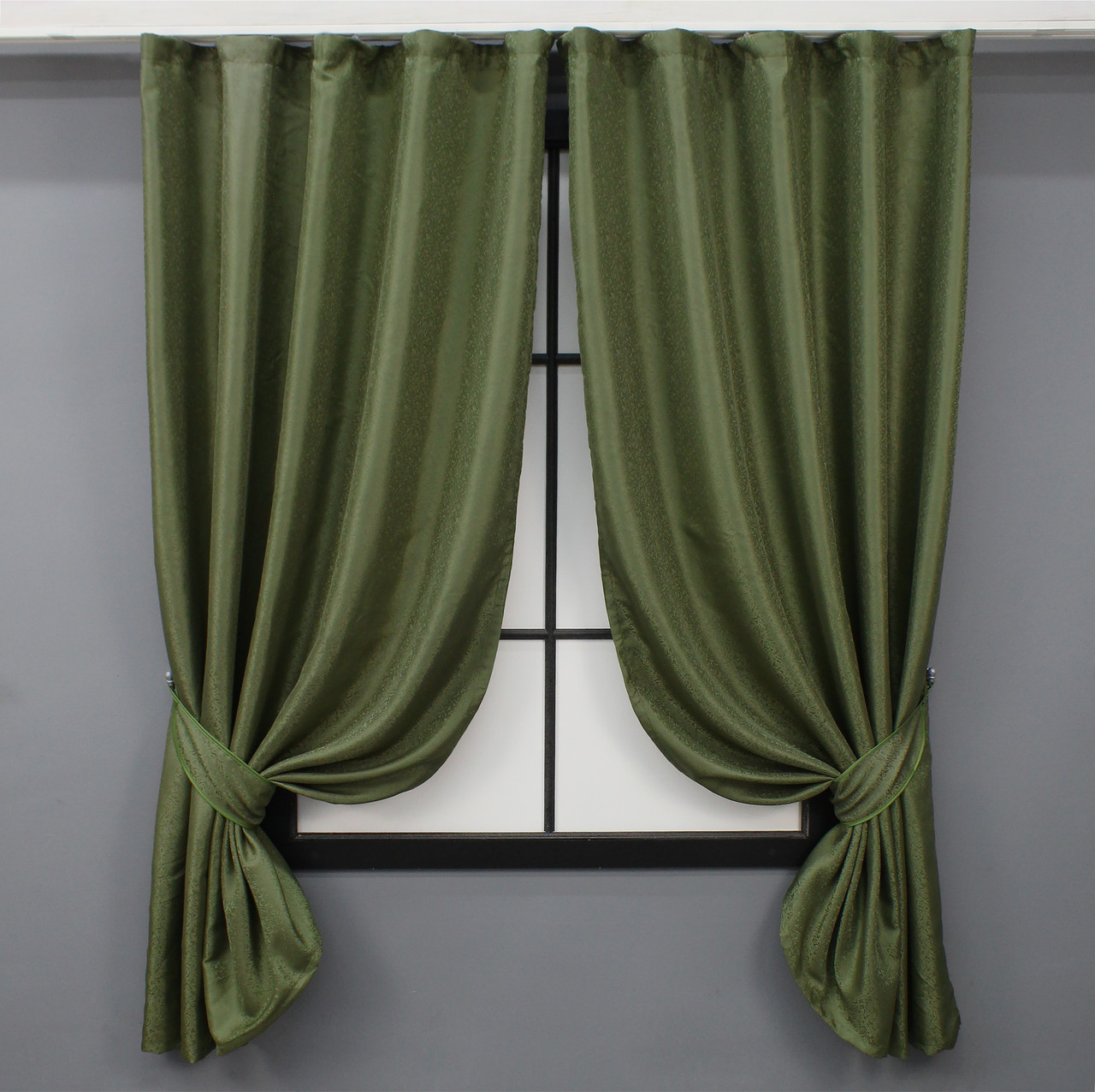 Комплект (2шт. 1,3х1,7м.) коротких жакардових штор. Колір оливковий. Код 1437ш 35-0207, фото 1