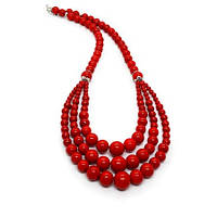 Намисто кольє трирядне в українському стилі червоний корал