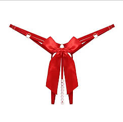 Трусики червоні жіночі з намистинами та бантиком жіноча спідня білизна