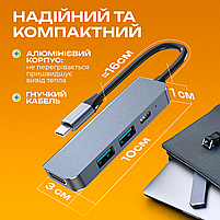 Адаптер 4в1, usb хаб для ноутбука: 4K HDMI 2x USB 3.0 5Gb/s PD (Hub-4/1), фото 9