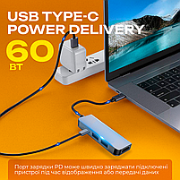 Адаптер 4в1, usb хаб для ноутбука: 4K HDMI 2x USB 3.0 5Gb/s PD (Hub-4/1), фото 6