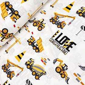 Турецька бавовняна тканина ранфорс "Спецтехніка жовта на білому" 240 см