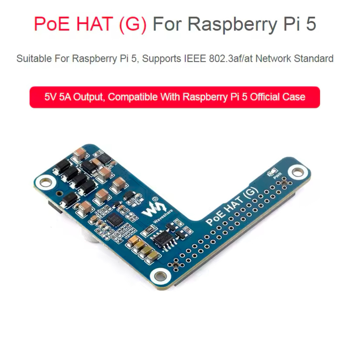 Raspberry Pi 5 плата розширення Power Over Ethernet HAT (G)